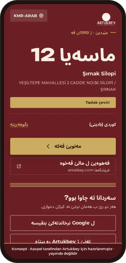 Menü konsepti Badînî, Arap alfabesiyle, sağdan sola