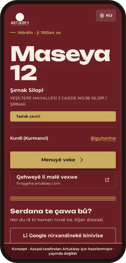 Menü konsepti Kurmancî, Latin alfabesiyle